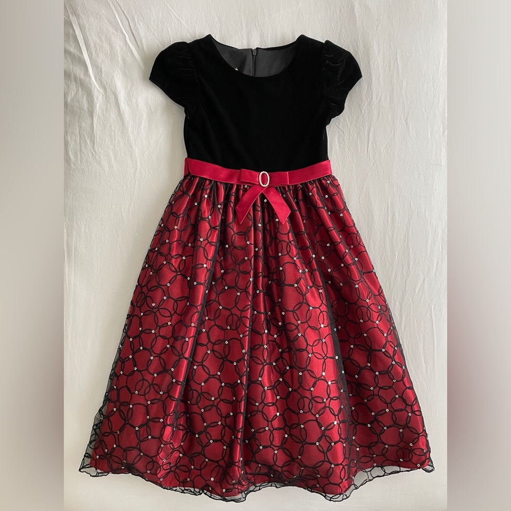 Black and Red Girls Velvet Holiday Christmas Dress size 8